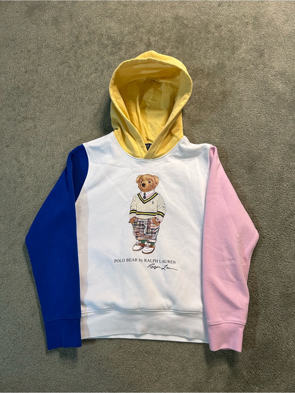 Polo Ralph Lauren Kids Polo Bear Colorblock Fleece Hoodie White M 10-12